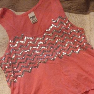 PINK Victoria's Secret Coral Tank Top with Silver Sequins